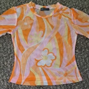 Colorful Floral Mesh Top